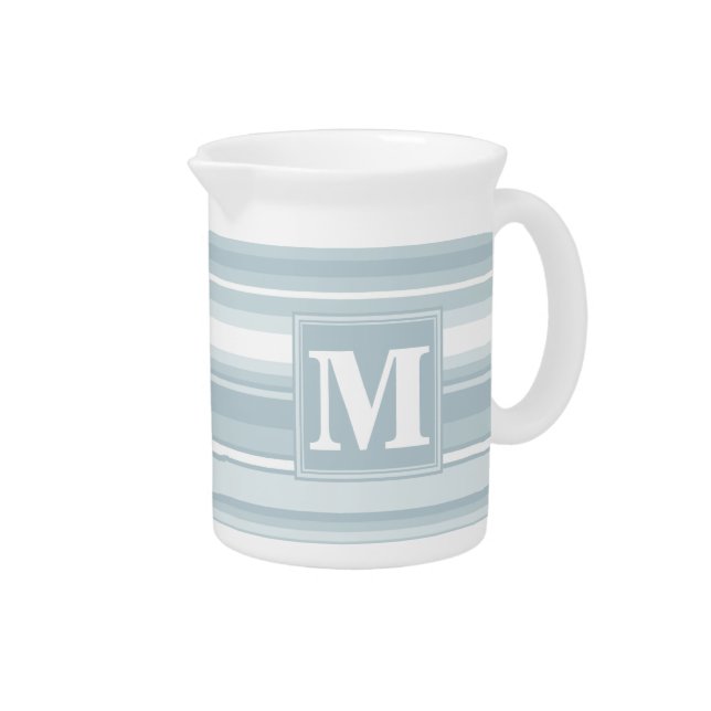 Monogram ice blue stripes beverage pitcher (Right)