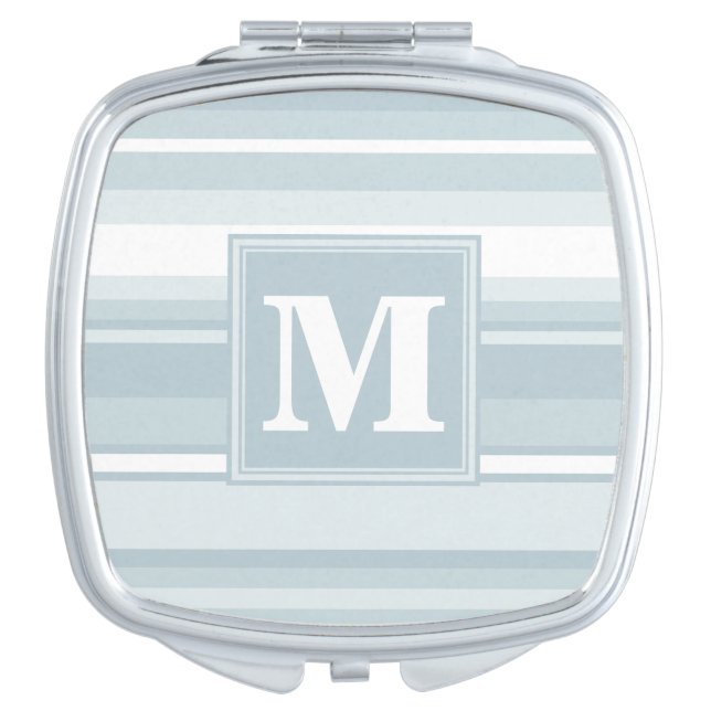 Monogram ice blue stripes compact mirror (Front)