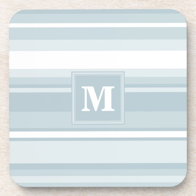 Monogram ice blue stripes drink coaster (Front)