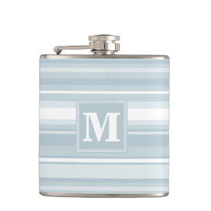 Monogram ice blue stripes flask