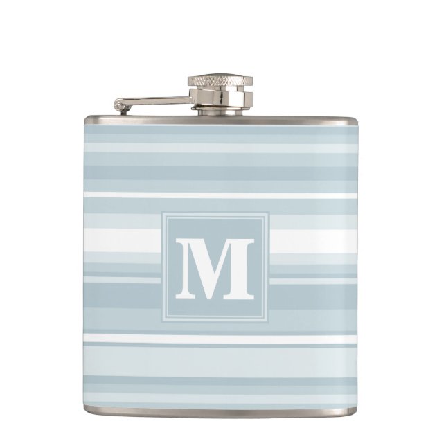 Monogram ice blue stripes flask (Front)
