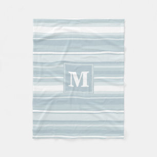 Monogram ice blue stripes fleece blanket