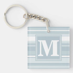 Monogram ice blue stripes keychain