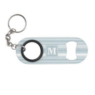 Monogram ice blue stripes keychain bottle opener