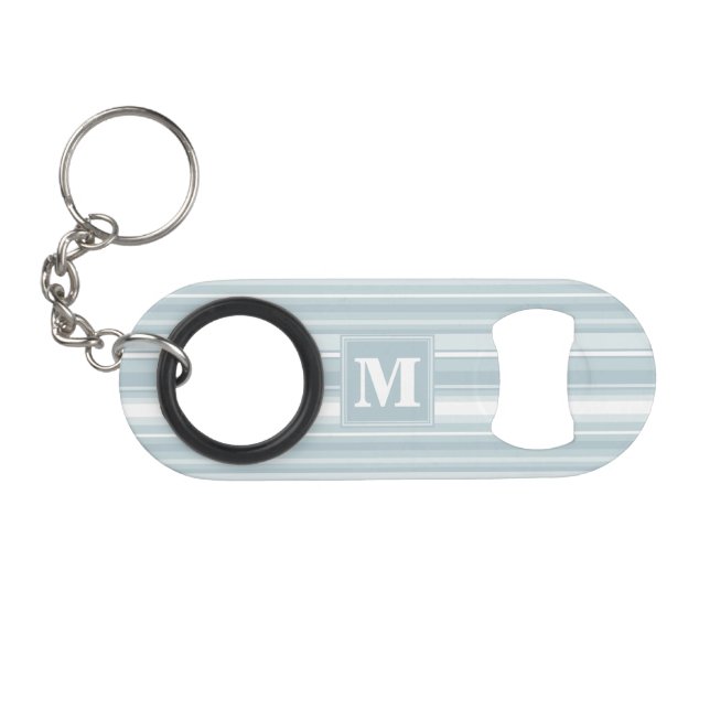 Monogram ice blue stripes keychain bottle opener (Front (Horizontal))
