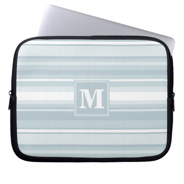 Monogram ice blue stripes laptop sleeve (Front)