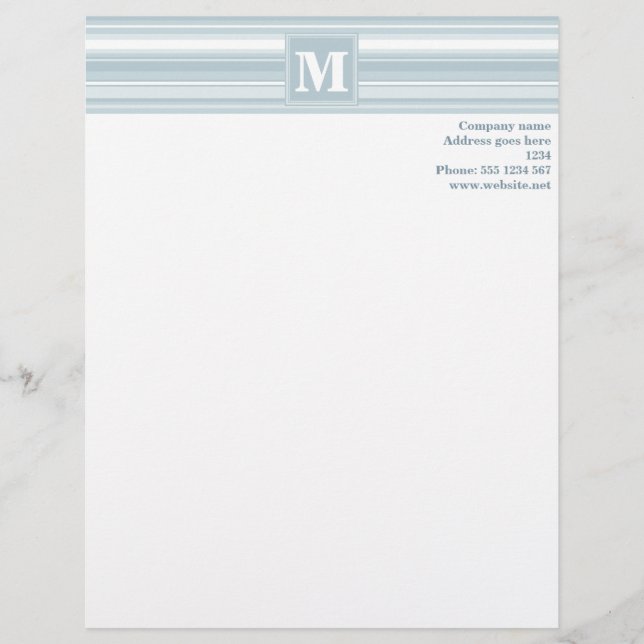 Monogram ice blue stripes letterhead (Front)