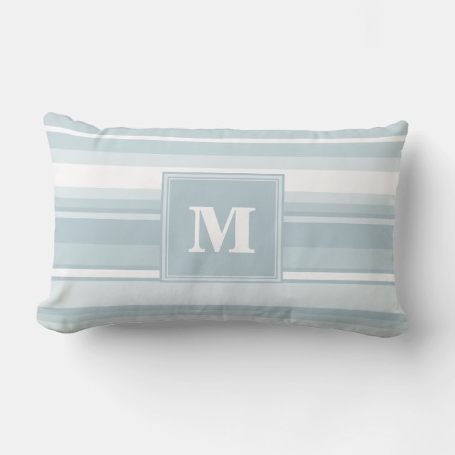 Monogram ice blue stripes lumbar pillow (Front)