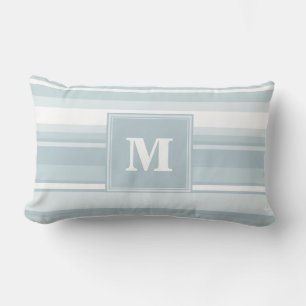 Monogram ice blue stripes lumbar pillow