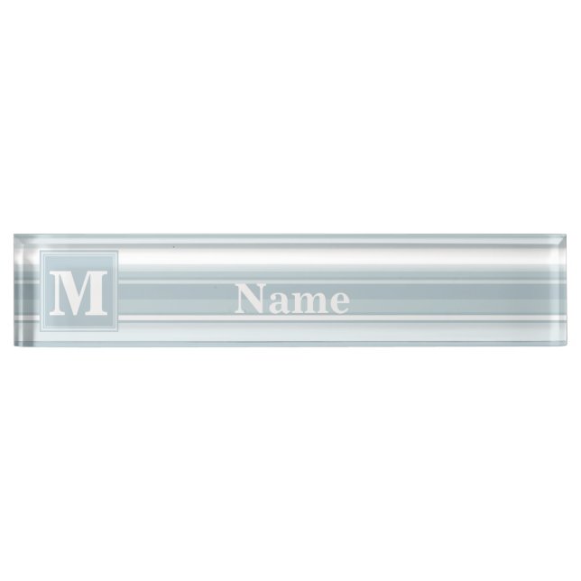 Monogram ice blue stripes nameplate (Front)