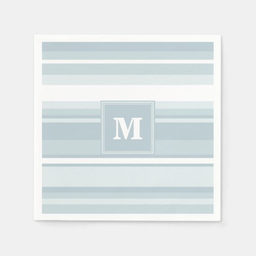 Monogram ice blue stripes paper napkins