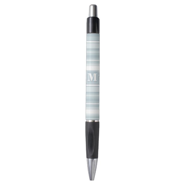 Monogram ice blue stripes pen (Front Vertical)