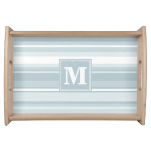 Monogram ice blue stripes serving tray