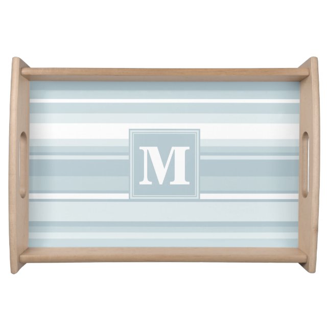 Monogram ice blue stripes serving tray (Front)
