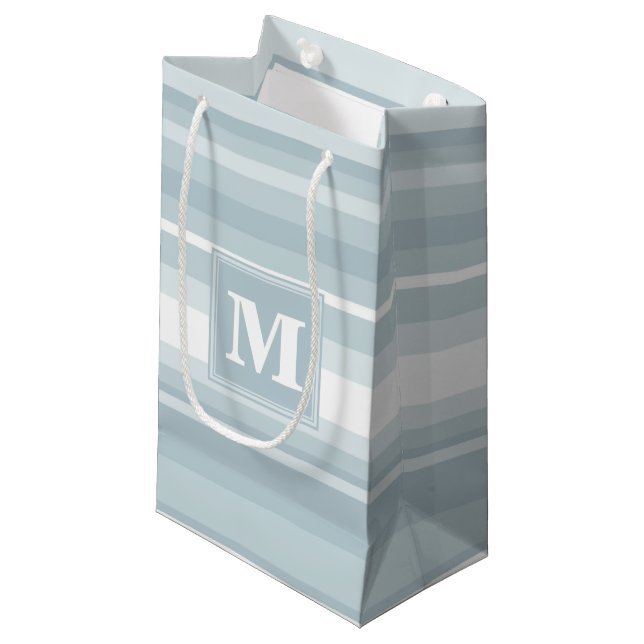 Monogram ice blue stripes small gift bag (Front Angled)
