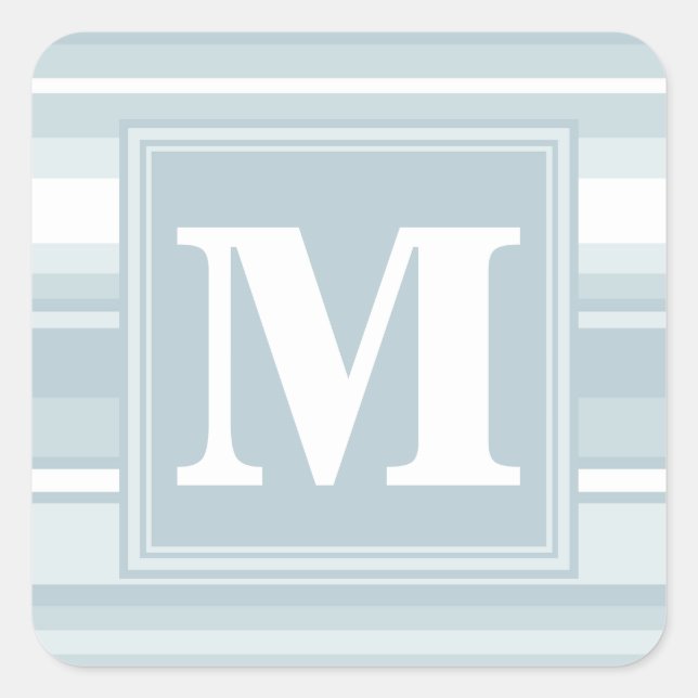 Monogram ice blue stripes square sticker (Front)