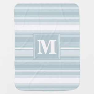 Monogram ice blue stripes stroller blanket