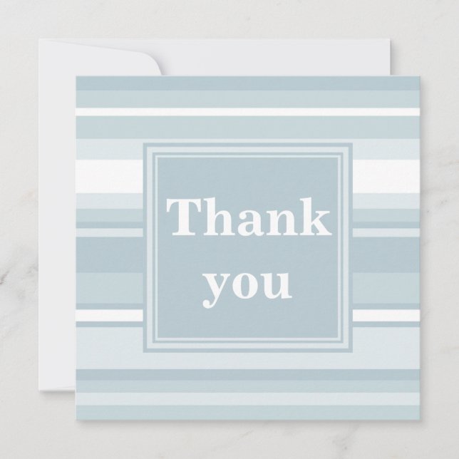 Monogram ice blue stripes thank you card (Front)