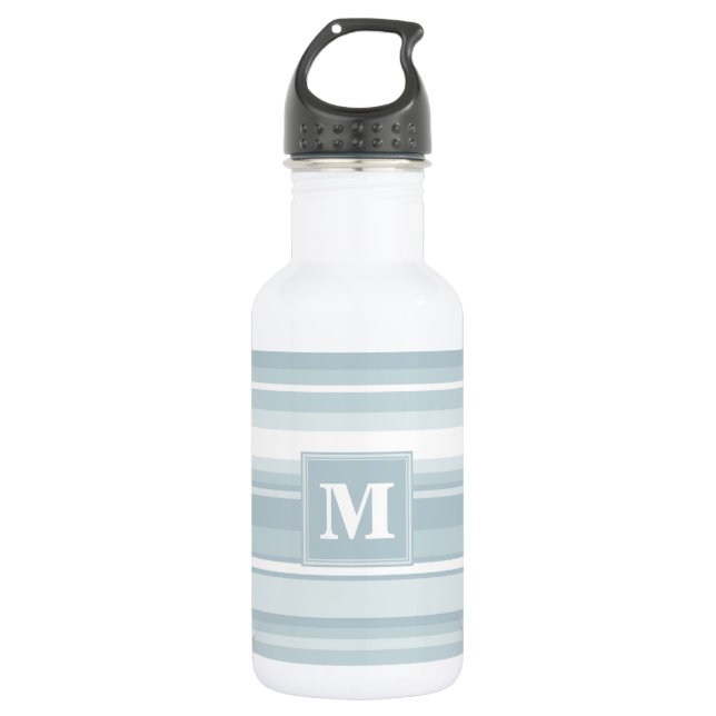 Monogram ice blue stripes water bottle (Front)