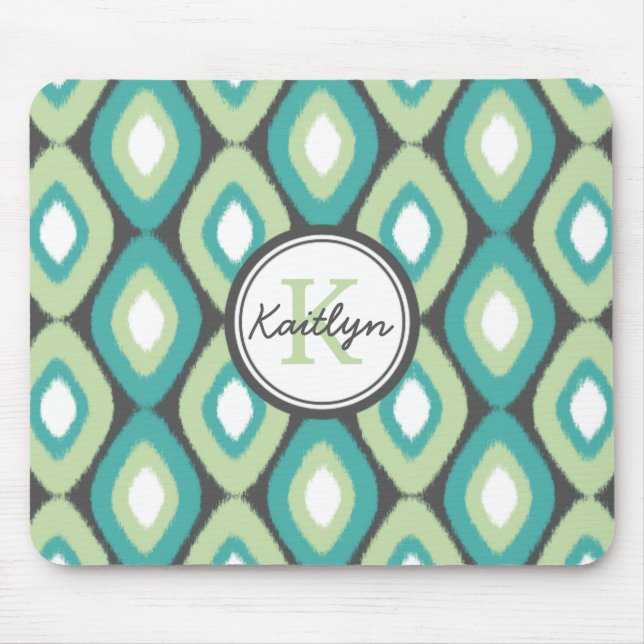 Monogram Ikat Diamonds Pattern Teal Mint Mouse Pad (Front)