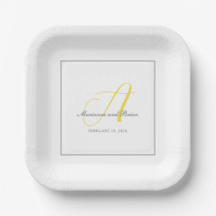 Monogram Illuminating Yellow, and Gray with White Paper Plates