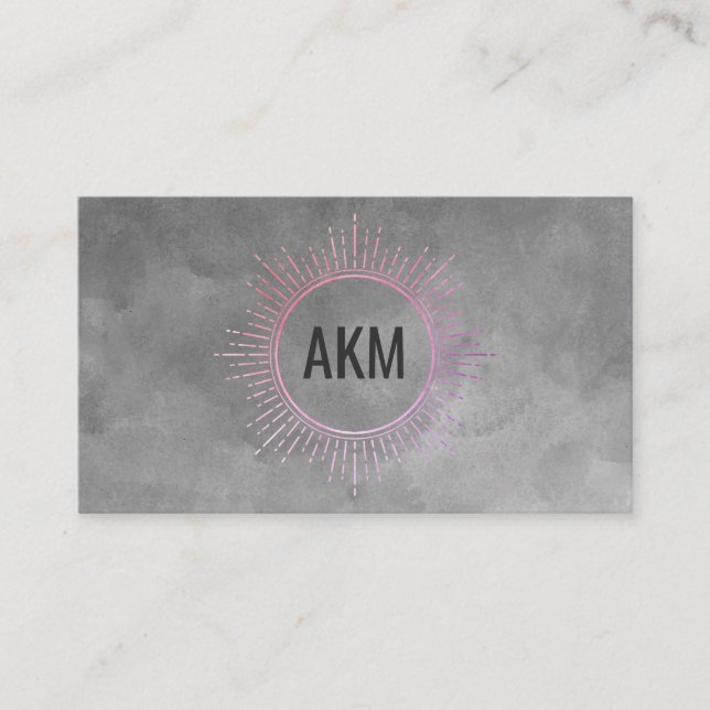 Monogram Illumination Elements Gray Watercolor Business Card (Front)
