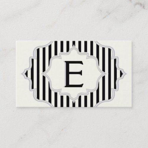 Monogram in a frame with black, white stripes business card template