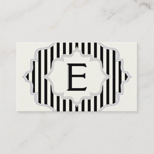 Customizable Monogram in a frame with black, white stripes business card template