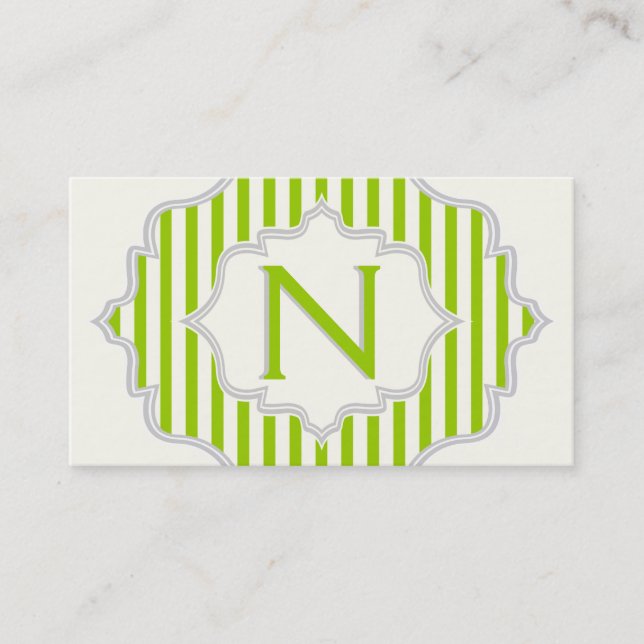 Monogram in a frame with green, white stripes business card (Front)