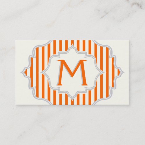 Monogram in a frame with orange, white stripes business card templates