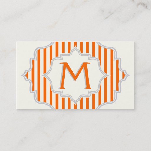 Customizable Monogram in a frame with orange, white stripes business card templates