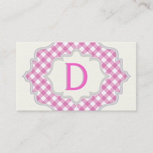 Monogram in a frame with pink white gingham business card