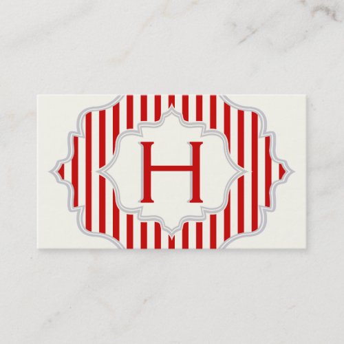 Monogram in a frame with red, white stripes business card