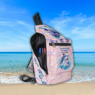 Monogram In a World of Sharks, Be a Dolphin Pink Sling Bag