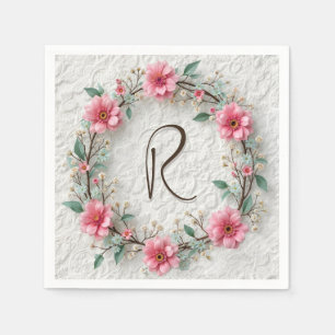 Monogram In Elegant Wreath On Lace Napkins