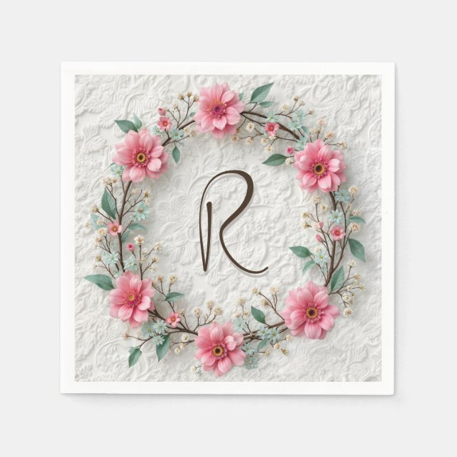 Monogram In Elegant Wreath On Lace Napkins (Front)