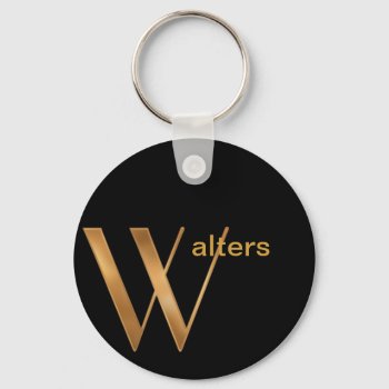 Monogram In Gold On Black [w] Keychain by colorwash at Zazzle
