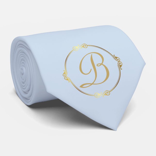 Monogram in gold with infinity circle on Blue | Neck Tie (Rolled)