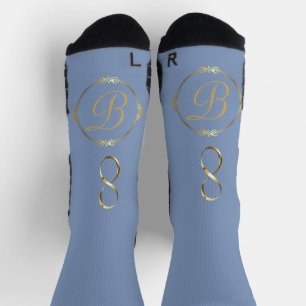 Monogram in gold with infinity circle on Blue Socks