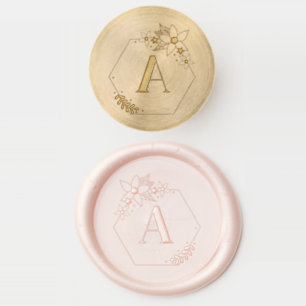 Monogram in Hexagon Wreath with Floral Accents Wax Seal Stamp