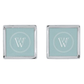 Monogram in round frame light blue cufflinks