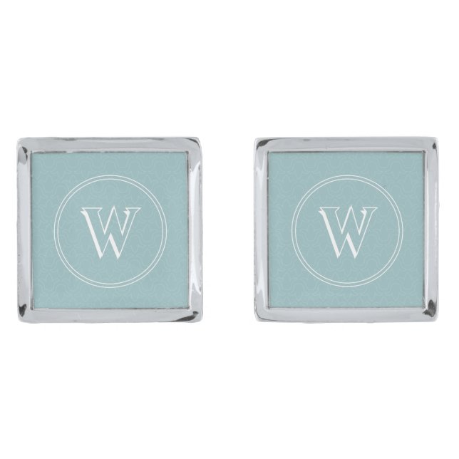 Monogram in round frame light blue cufflinks (Front)