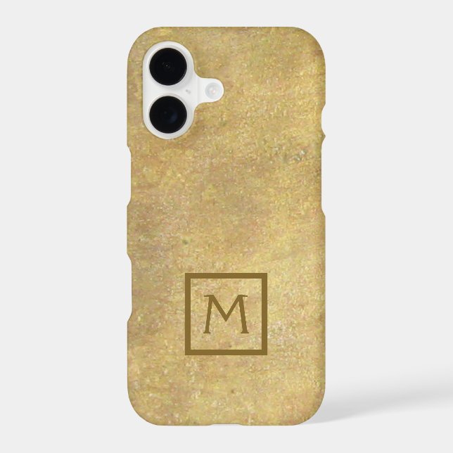 Monogram in Square Faux Metal Brass Simple Iphone Case (Back)