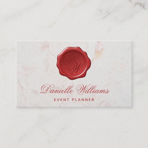 Monogram in Wax Seal on White Marble Red Script Business Card