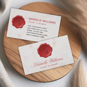 Monogram in Wax Seal on White Marble Red Script Business Card