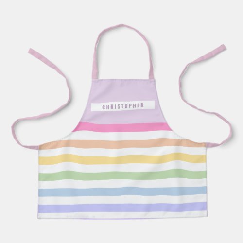 Monogram in White Circle Pastel Rainbow Stripes Apron