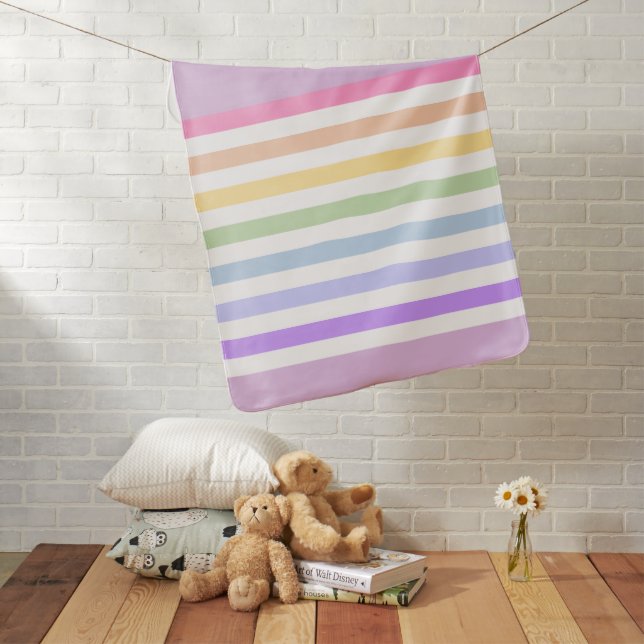Monogram in White Circle Pastel Rainbow Stripes Baby Blanket (In Situ)