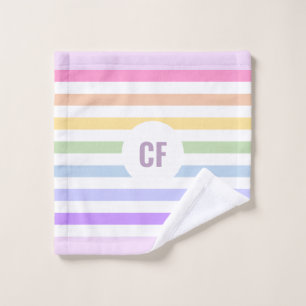 Monogram in White Circle Pastel Rainbow Stripes Bath Towel Set