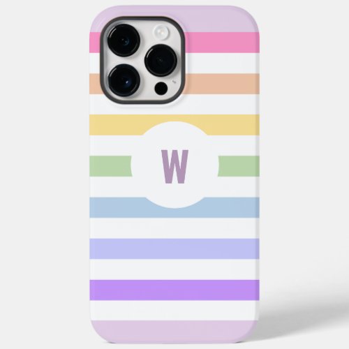 Monogram in White Circle Pastel Rainbow Stripes Case_Mate iPhone 14 Pro Max Case