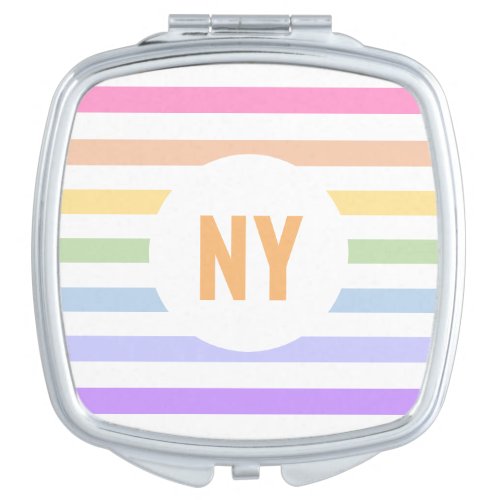 Monogram in White Circle Pastel Rainbow Stripes Compact Mirror